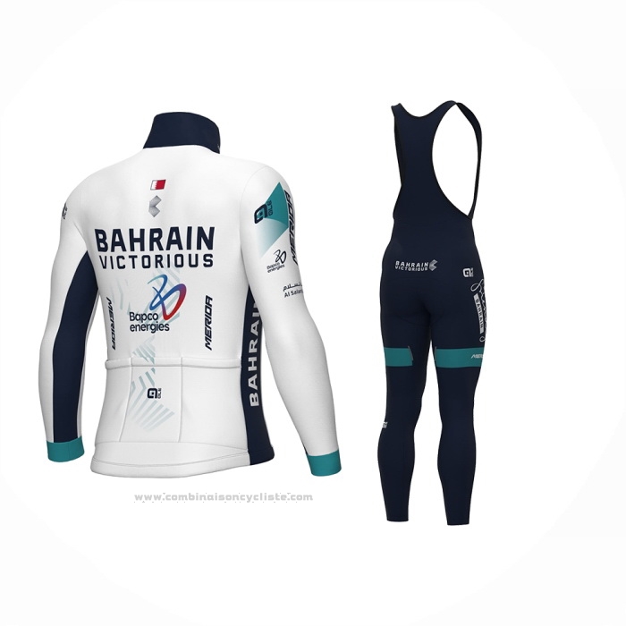 2024 Maillot Cyclisme Bahrain Victorious Blanc Manches Longues Et Cuissard